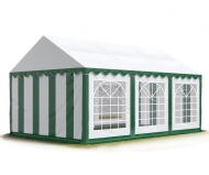 Párty stan STANDARD 3x6 m zeleno-bílý s pevnou konstrukcí a odnímatelnými bočnicemi s okny z PVC využijete během letní sezóny na celou řadu společenských akcí.