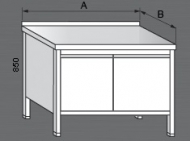 Nerezový pracovní stůl skříňový dvoukřídlový.