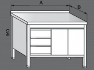 Nerezový pracovní stůl skříňový se zásuvkami a dvířky 2x