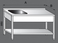 Nerezový mycí stůl s odkládací plochou a policí 1x dřez.