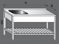 Nerezový mycí stůl s odkládací plochou a roštem 1x dřez.
