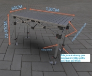 Skládací stůl hliníkový - délka 120cm je vhodný nejen jako prodejní pult. Obsahuje hliníkovou skládací konstrukci, srolovatelný pult a přepravní tašku. Výška stolu je nastavitelná - 73-97cm.