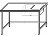 Výčepní stůl 240x70x90cm 2x dřez 40x34x25cm vpravo.
